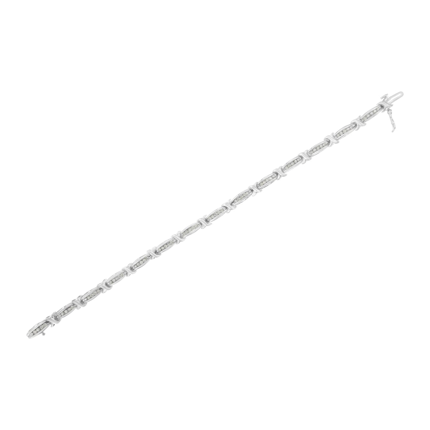 .925 Sterling Silver 1.0 Cttw Diamond Channel Set Tapered & X-Link 7in Tennis Bracelet (I-J Color, I2-I3 Clarity)