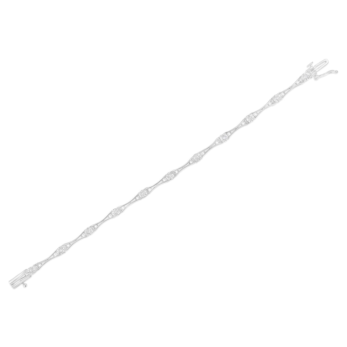 .925 Sterling Silver 1/4 Cttw Diamond Miracle-Set Flared-Bar 7in Link-Style Tennis Bracelet (I-J Color, I3 Clarity)