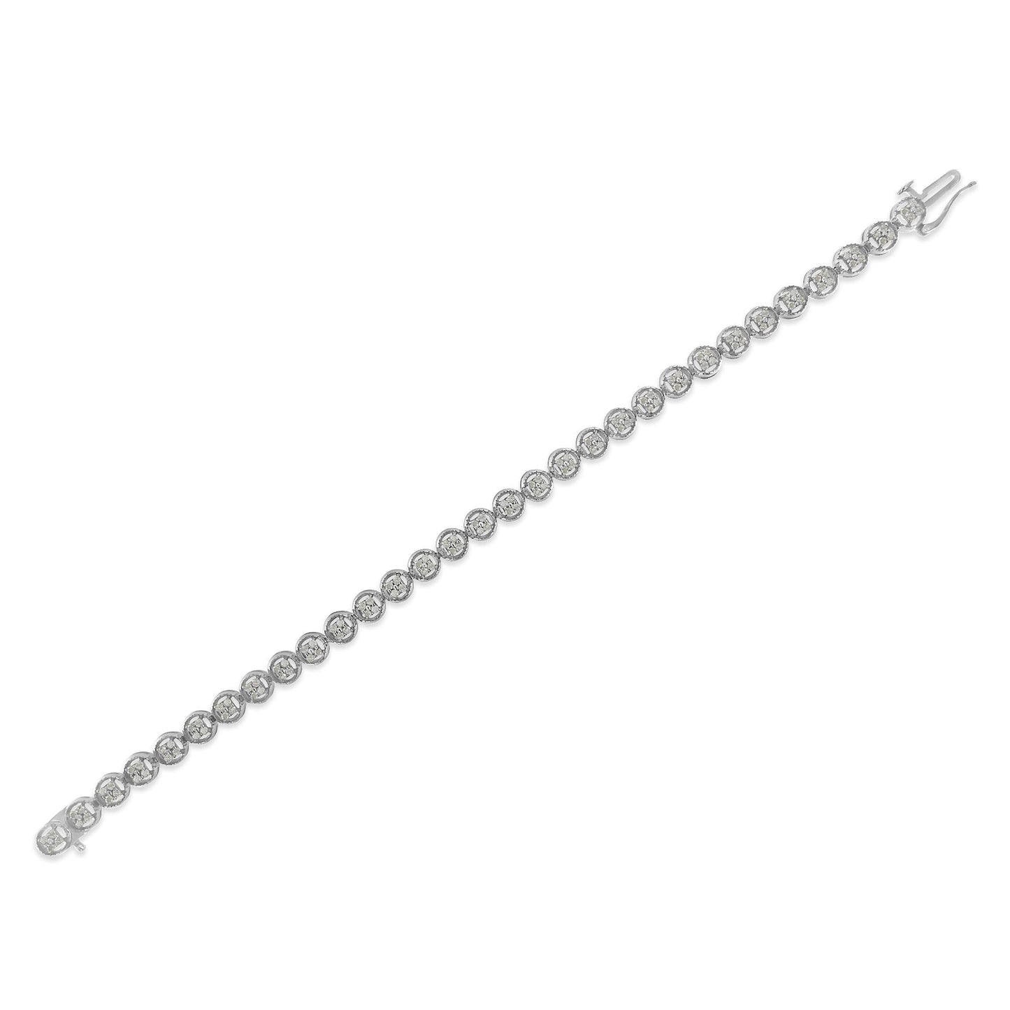 .925 Sterling Silver 1-1/3 Cttw Diamond 7in Open Circle Wheel Link Tennis Bracelet (I-J Color, I2-I3 Clarity)