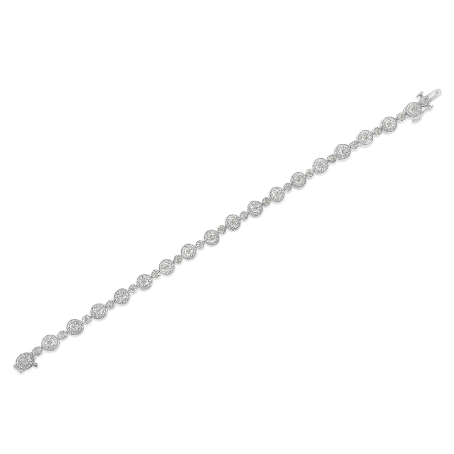 .925 Sterling Silver 1 1/3 cttw Miracle Plate Set Diamond Alternating Link Bracelet (I-J Color, I3 Clarity) -7in