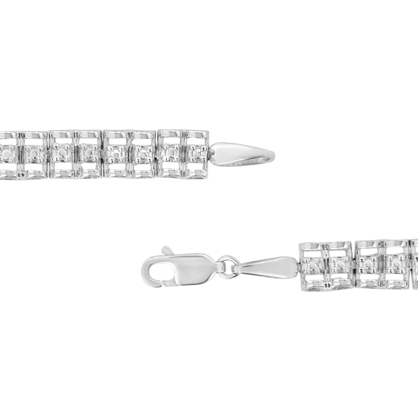 .925 Sterling Silver 1/10 Cttw Diamond Double-Link 7in Rolex Tennis Bracelet (I-J Color, I3 Clarity)