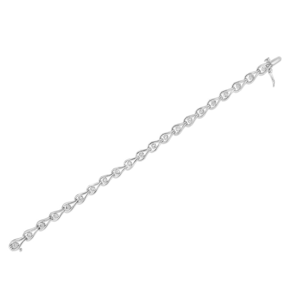 .925 Sterling Silver 1/10 Cttw Miracle-Set Diamond Pear Shape and Bezel Link Bracelet (I-J Color, I3 Clarity) - 7.25in