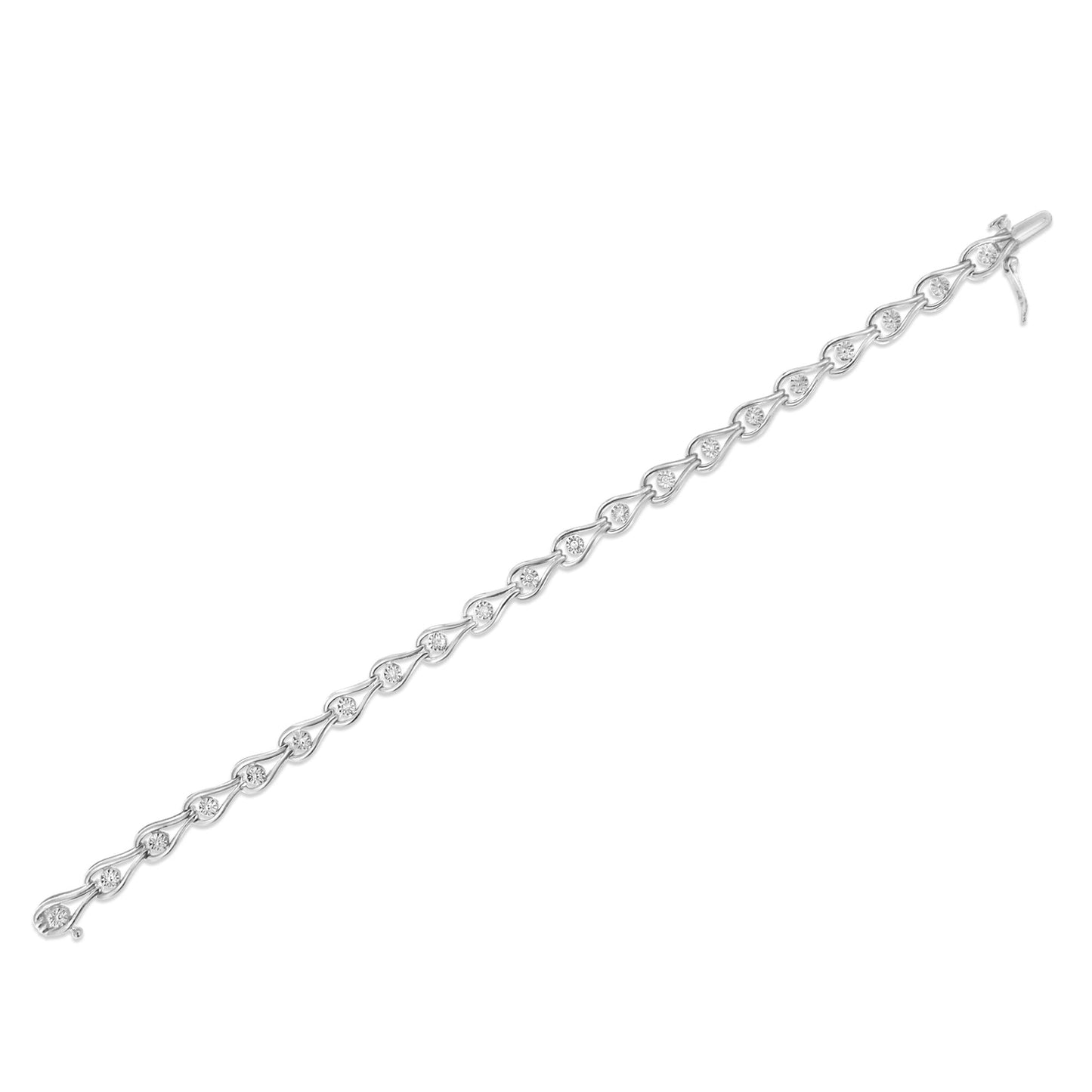 .925 Sterling Silver 1/10 Cttw Miracle-Set Diamond Pear Shape and Bezel Link Bracelet (I-J Color, I3 Clarity) - 7.25in