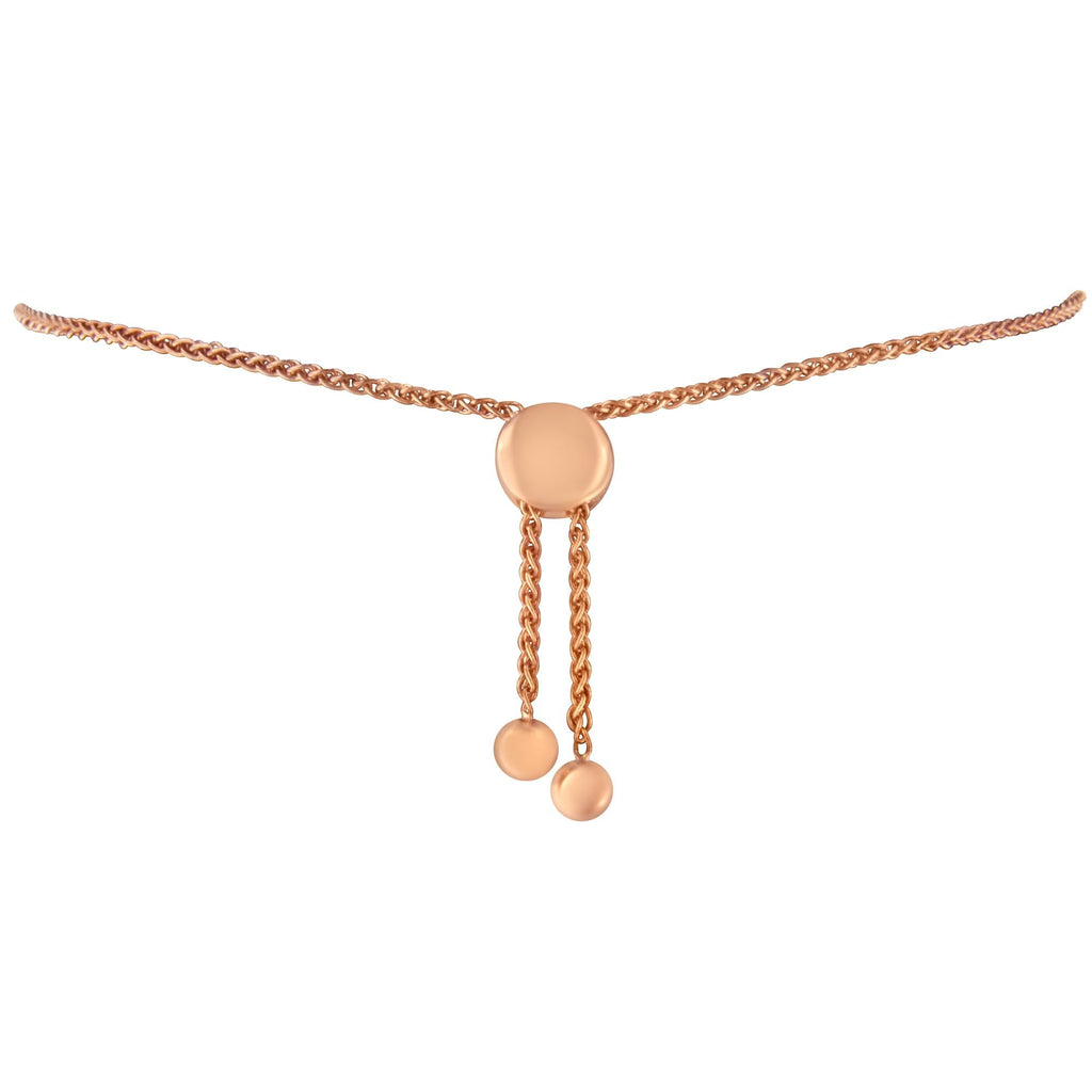 10K Rose Gold over .925 Sterling Silver 1/10 Cttw Round-Cut Diamond Heart Link Adjustable Bolo Bracelet (H-I Color, I2-I3 Clarity) - 6in-9in Adjustable