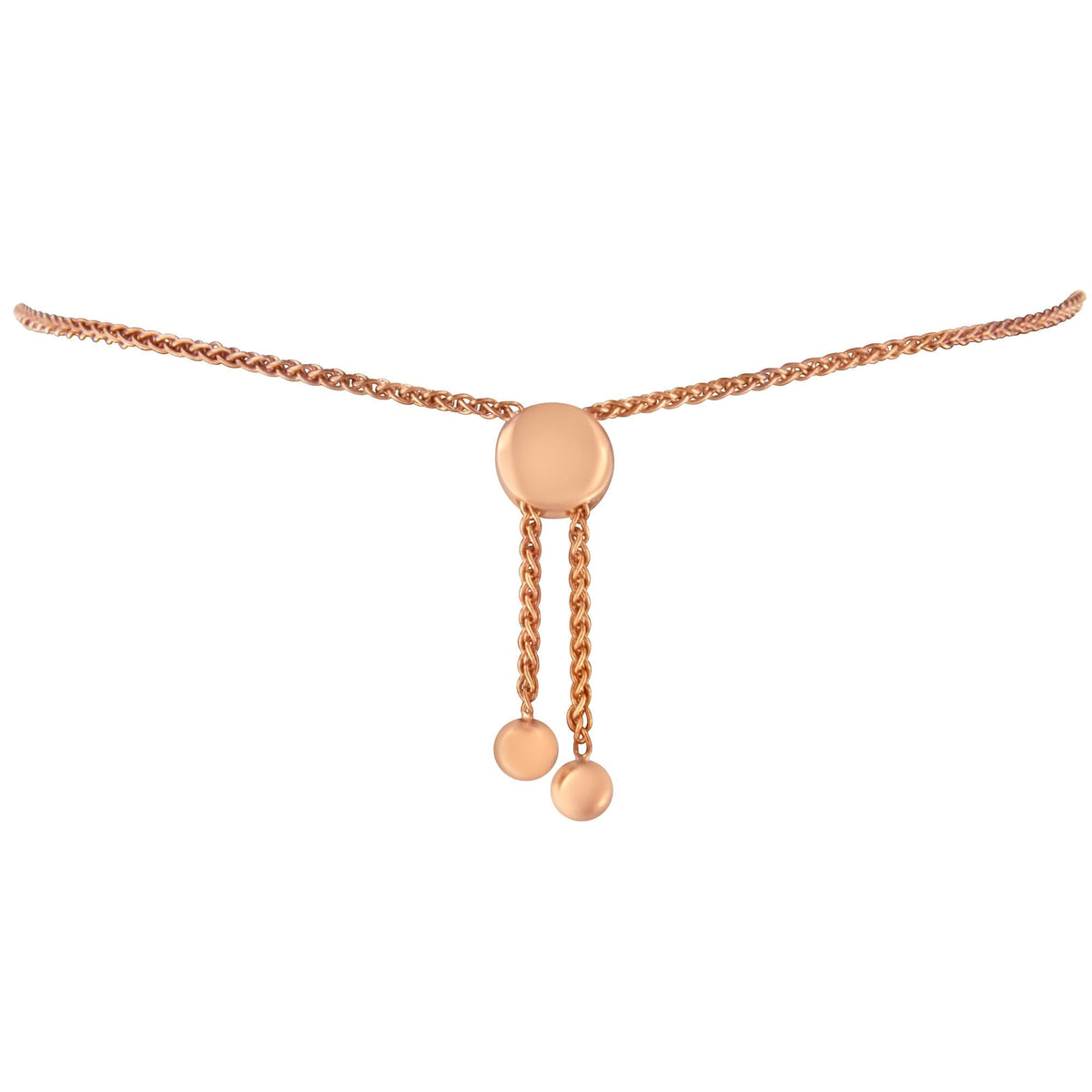 10K Rose Gold over .925 Sterling Silver 1/10 Cttw Round-Cut Diamond Heart Link Adjustable Bolo Bracelet (H-I Color, I2-I3 Clarity) - 6in-9in Adjustable