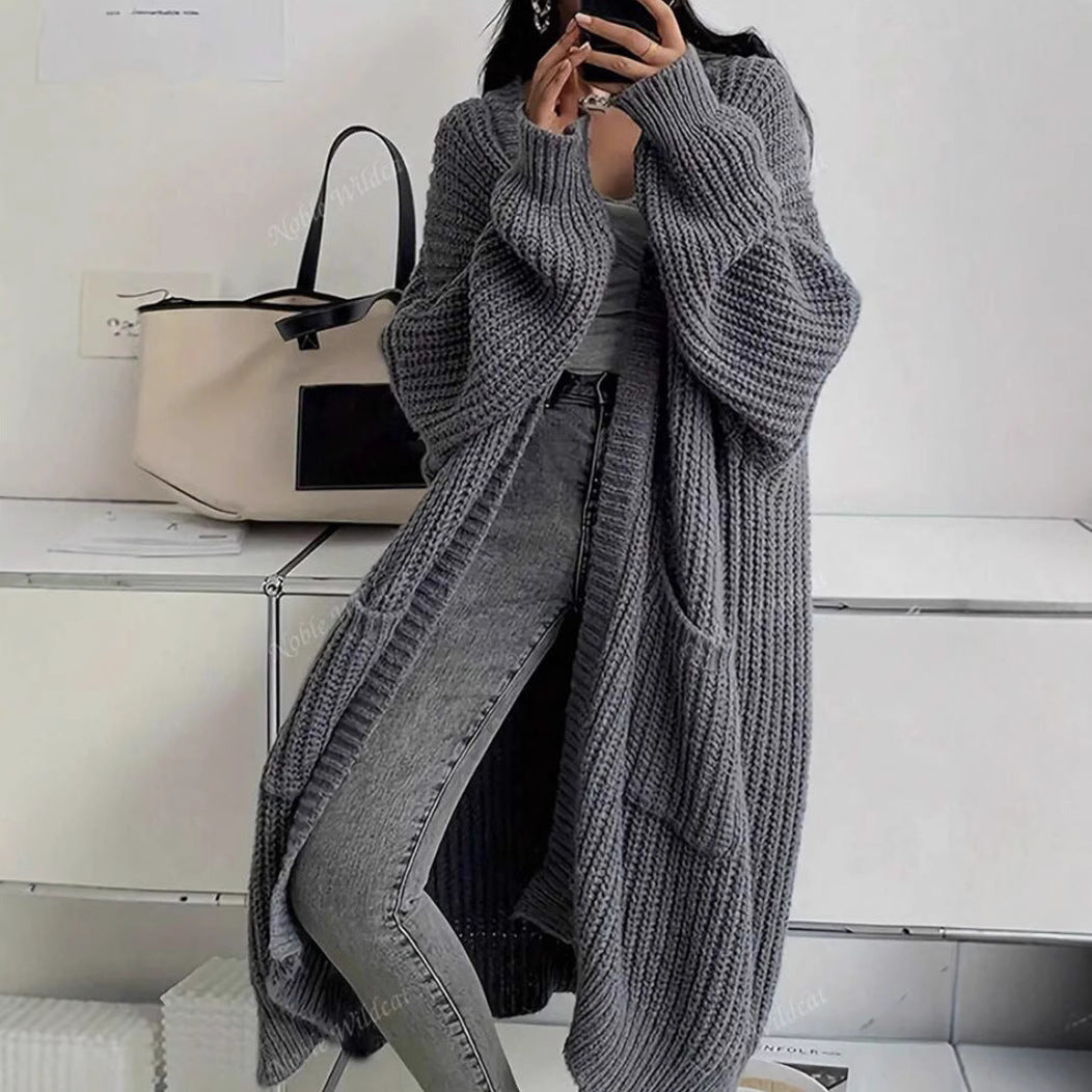 Whispered Opulence: Loose Thick Knit Coat in Effortless Chromatic Grace