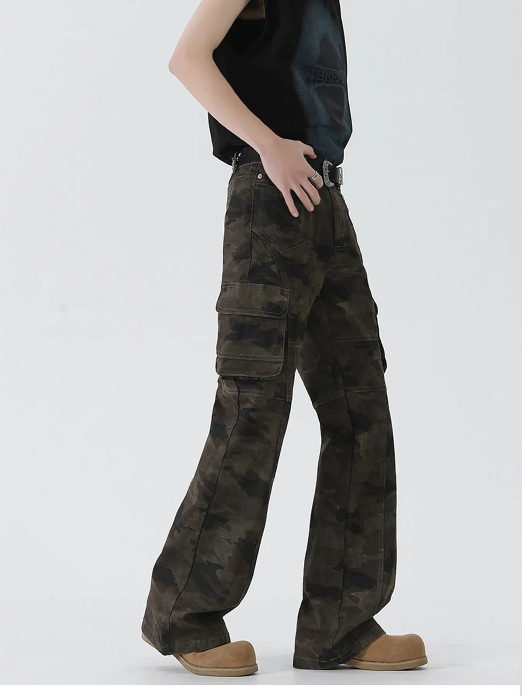 Men's Camo Cargo Flare Jeans side view