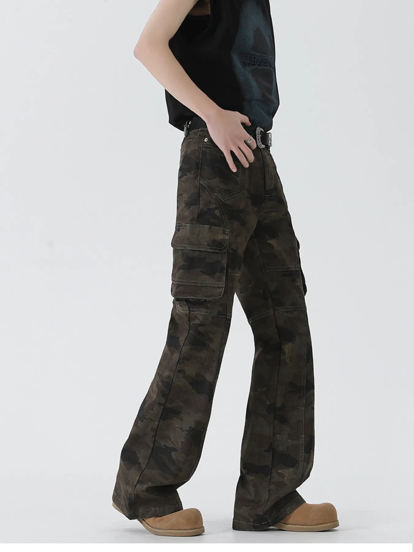 Men's Camo Cargo Flare Jeans side view