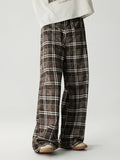 Men's Coffee Casual Relaxed Plaid Wide Leg Pants