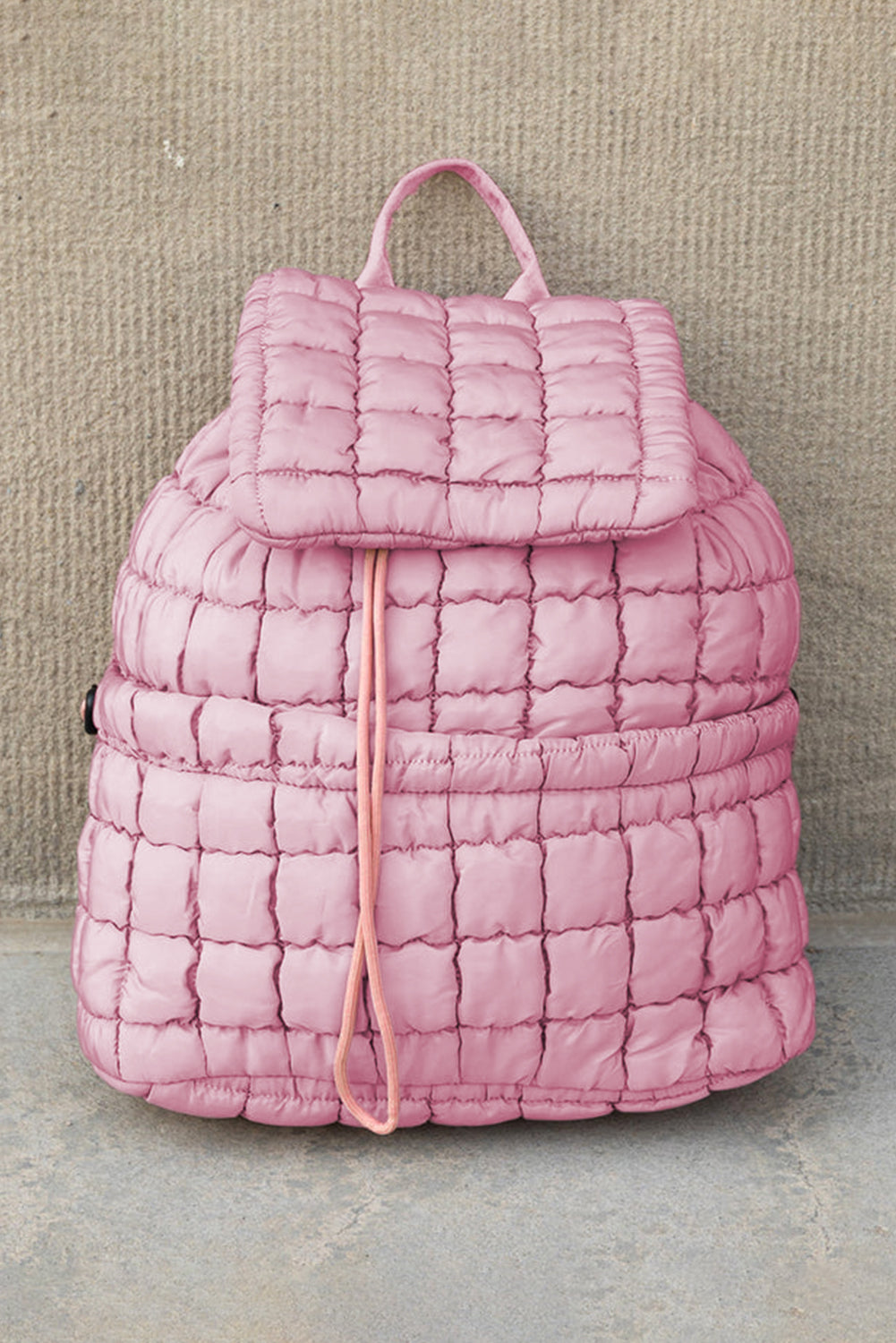 A Chic pink Quilted Puffer Flap Backpack 