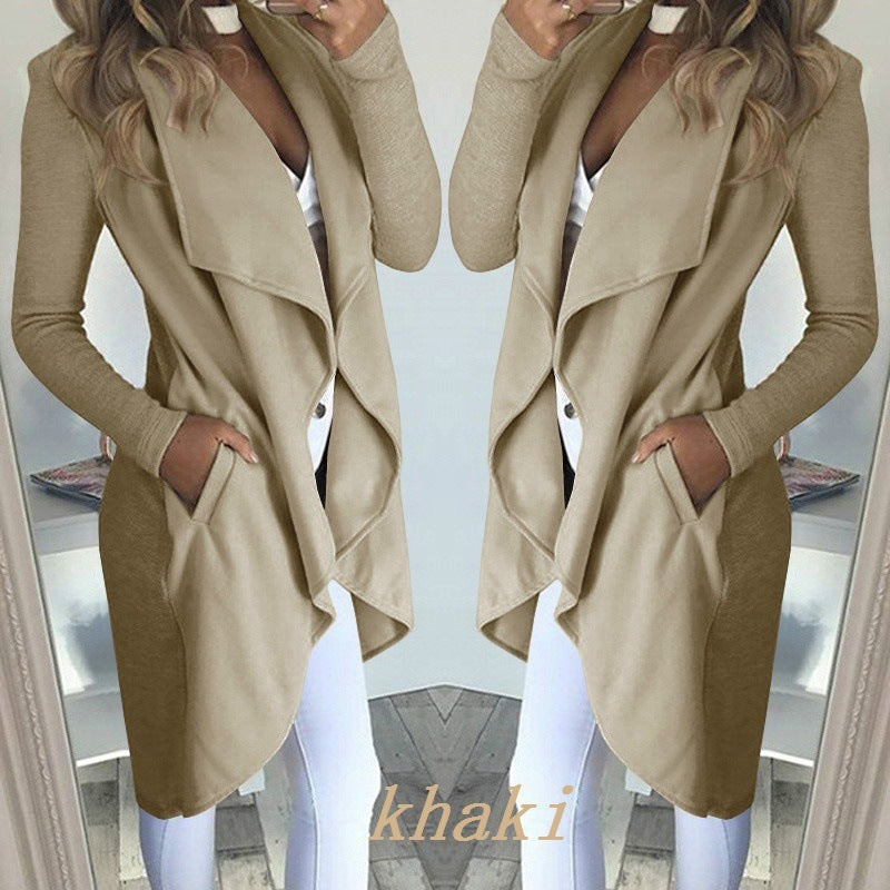 Sleek Silhouette: Polo Collar Slim Fit Long Trench Coat in Timeless Hues
