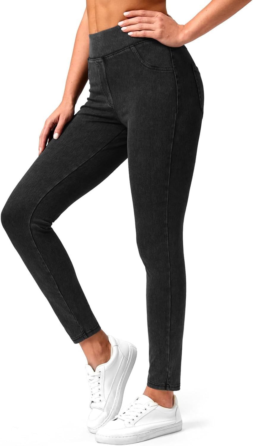 Black pants worn by a person on a white background