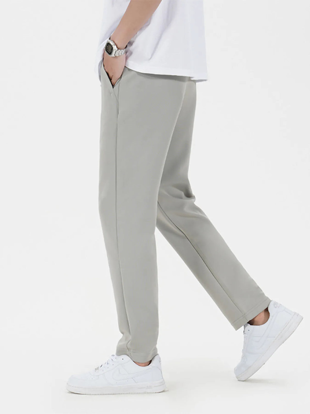 Men's Grey Relaxed Fit Casual Trousers
