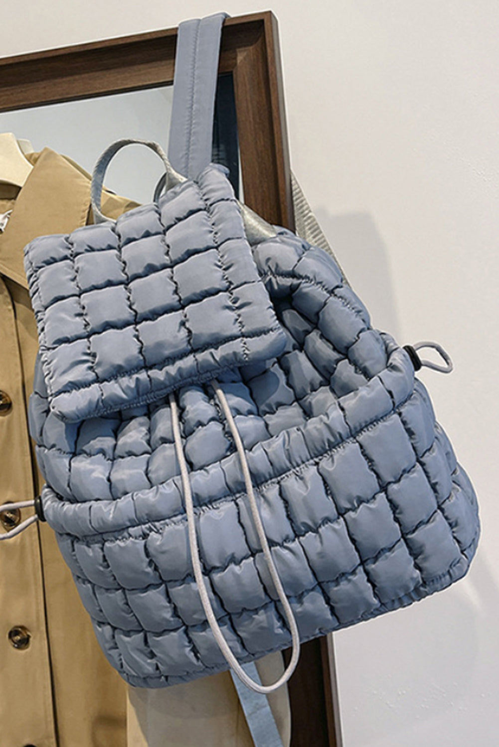  a Chic dusk blue Quilted Puffer Flap Backpack 