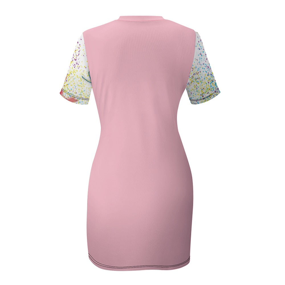 Introducing our Women's Crew Neck Short Sleeve Dress by BUhmayzing. This chic short sleeve dress features a convenient slip-on design for easy wear. Made with stretchy material, it fits your figure perfectly, creating an alluring silhouette