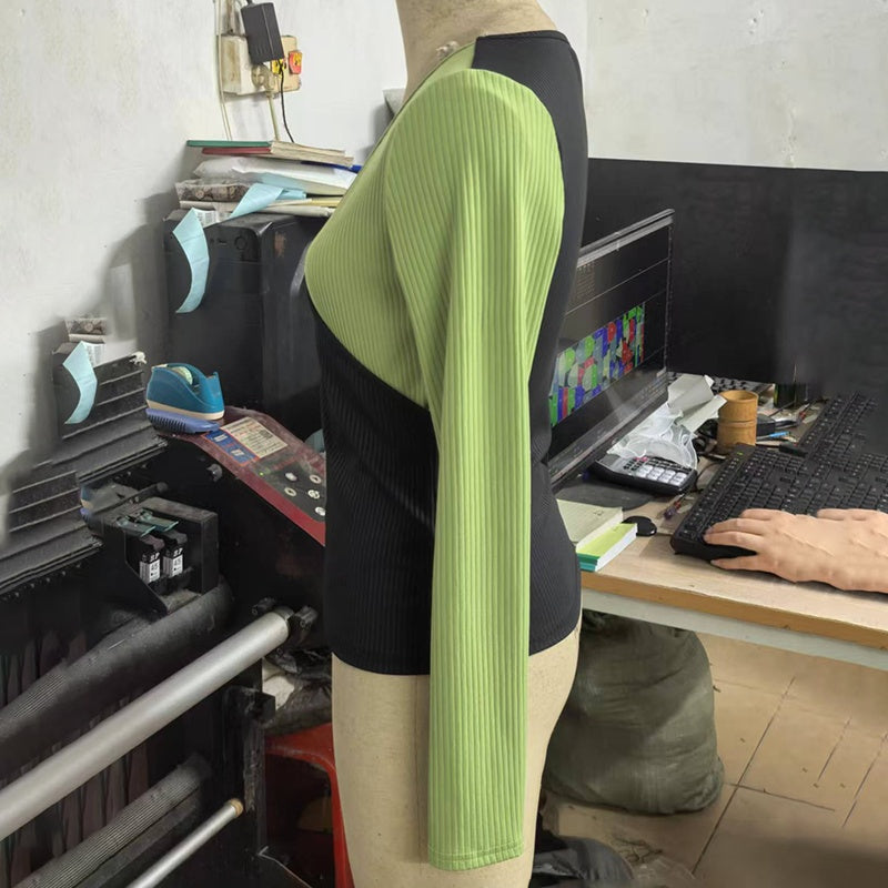 Geometric Grace: V-Neck Cross-Front Color Block Sweater for Layered Elegance