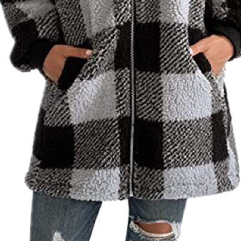 Tartan Tempest: Plaid Hooded Zip-Up Jacket for Urban Winter Wanderings