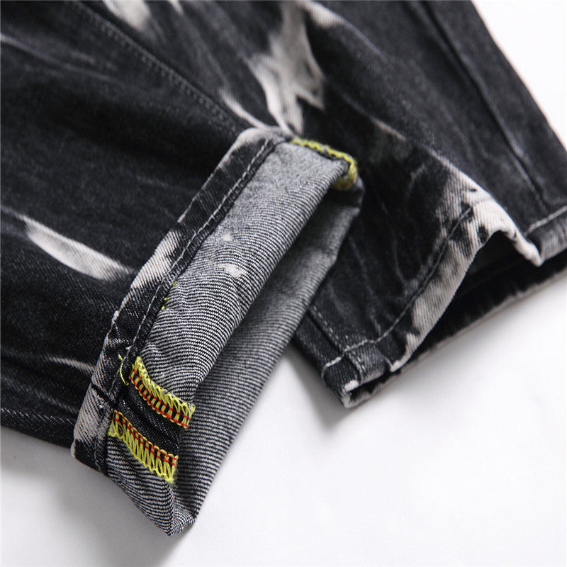 Men's Straight Ripped Black-Gray Tone Urban Jeans