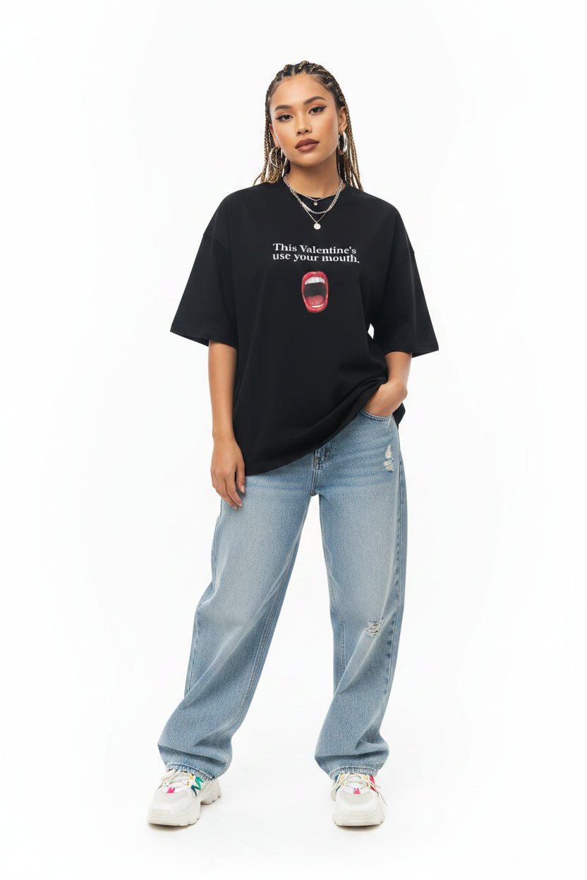 Female model wearing a Unisex Valentine's Graphic Half Sleeve T-Shirt