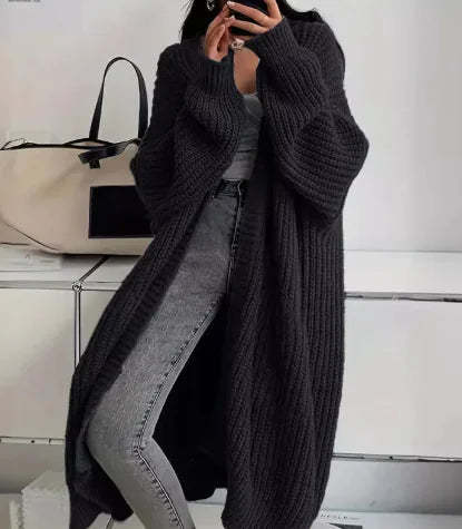 Whispered Opulence: Loose Thick Knit Coat in Effortless Chromatic Grace