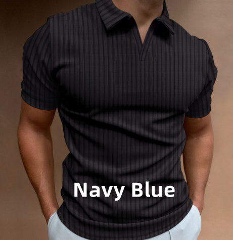 Introducing our Men's Striped Lapel V-line Polo Shirt, for a stylish and comfortable look! Made with a high-quality fabric, this polo shirt features a modern V-line design and classic striped lapel. Perfect for any casual occasion and sure to make a statement. Don't sacrifice style for comfort - have both with our polo shirt!