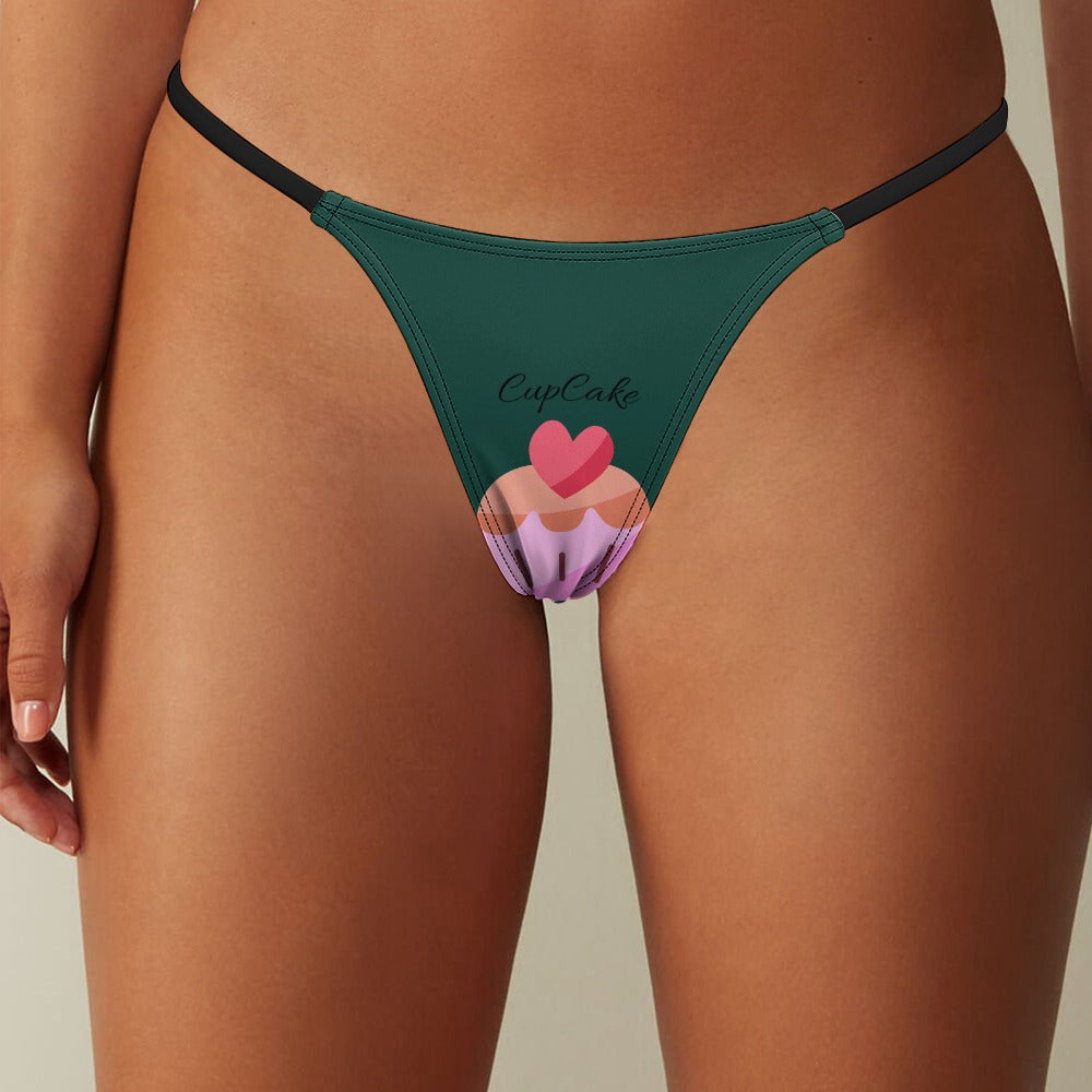 Front view of a model wearing Dark Slate Gray BUhmayzing CupCake Print Women's Thin Thong Panties  