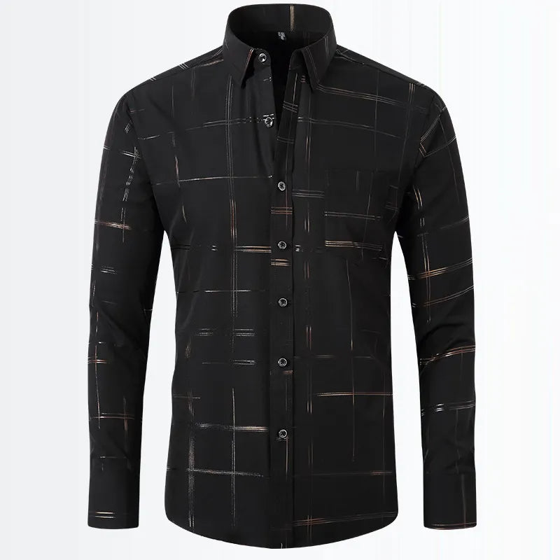 Men's Black/Gold Geometric Long Sleeve Shirt