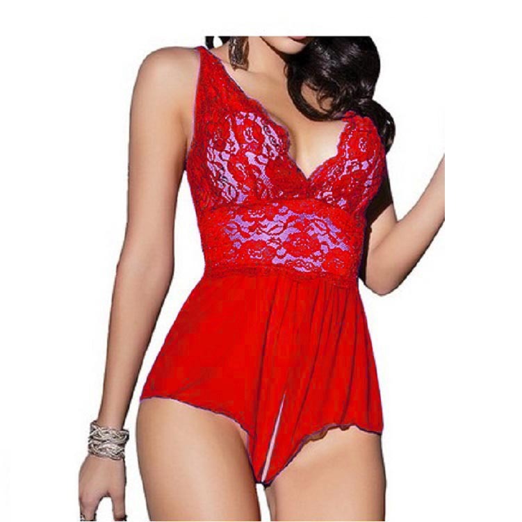 Red lace lingerie set on a white background