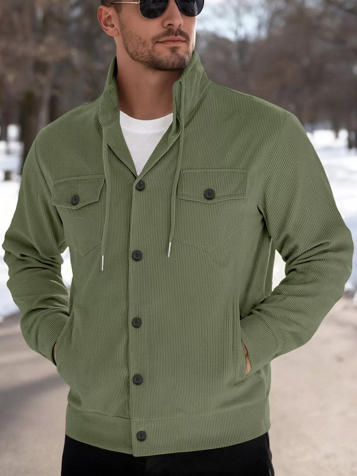 Men's Casual Army green Corduroy Chic Button-Down Jacket 