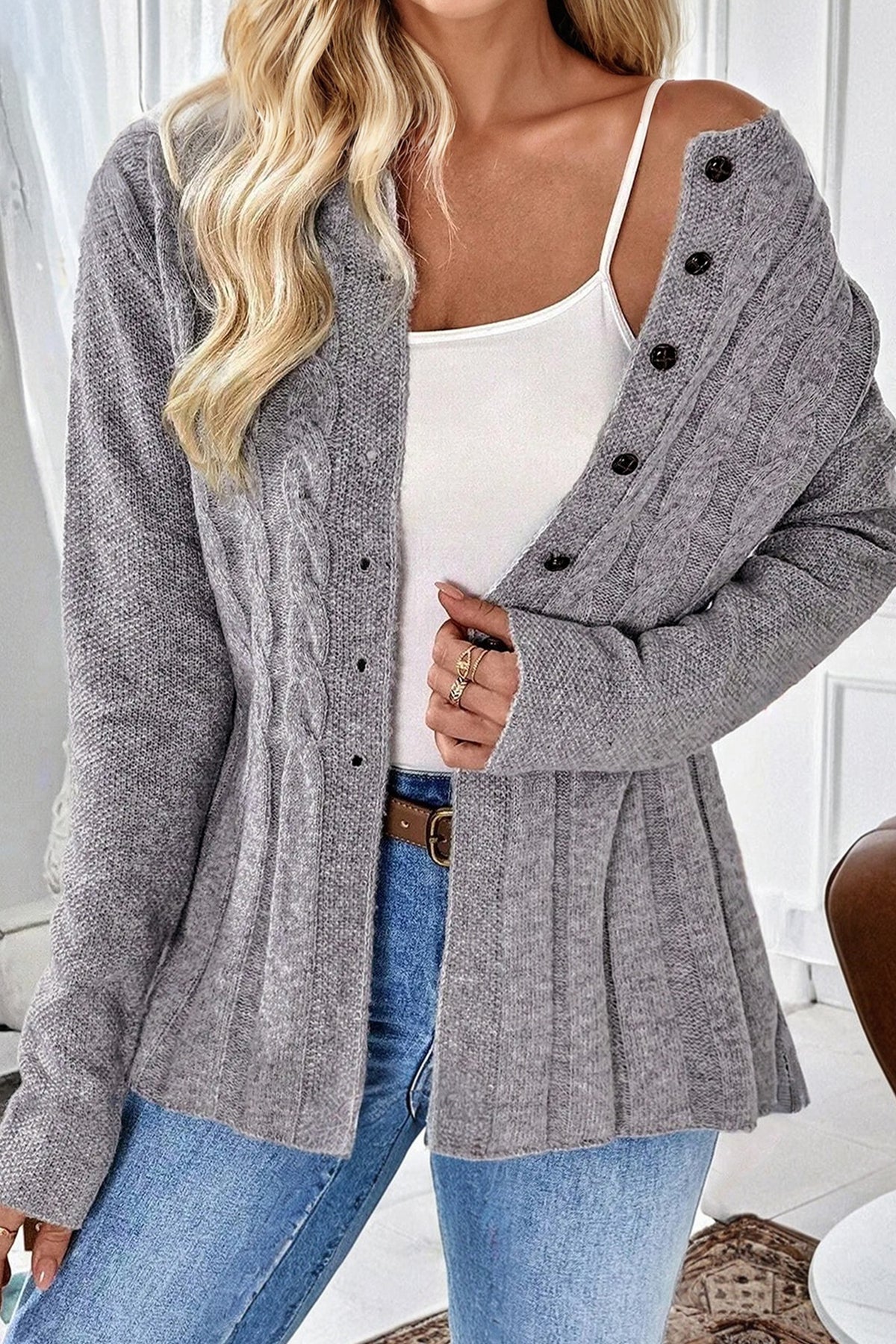 Women's High Cable Knit Cardigan – Cozy & Timeless Elegance