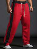 Men's Red Drawstring Contrast Wide Leg Joggers 
