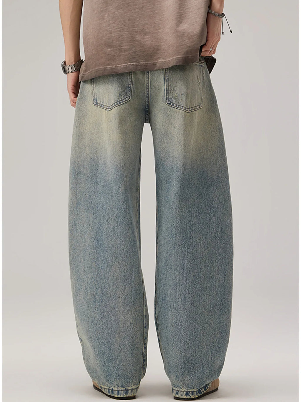Men's Vintage Oversized Wash Wide Leg Jeans back view