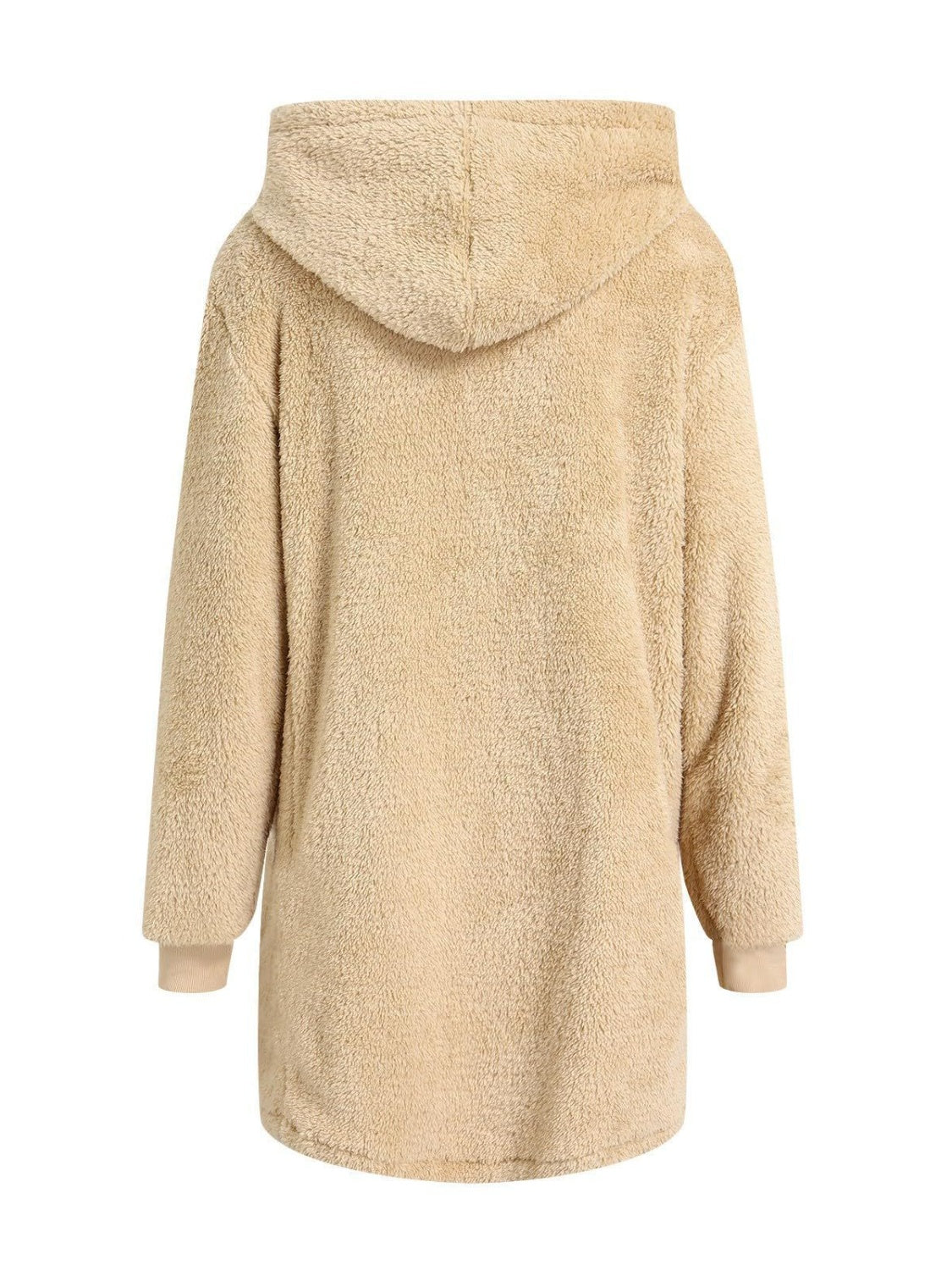 Back view of a Tan Cozy Women's Fuzzy Pocketed Hooded Jacket