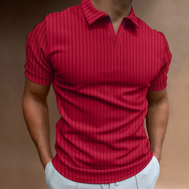 Introducing our Men's Striped Lapel V-line Polo Shirt, for a stylish and comfortable look! Made with a high-quality fabric, this polo shirt features a modern V-line design and classic striped lapel. Perfect for any casual occasion and sure to make a statement. Don't sacrifice style for comfort - have both with our polo shirt!