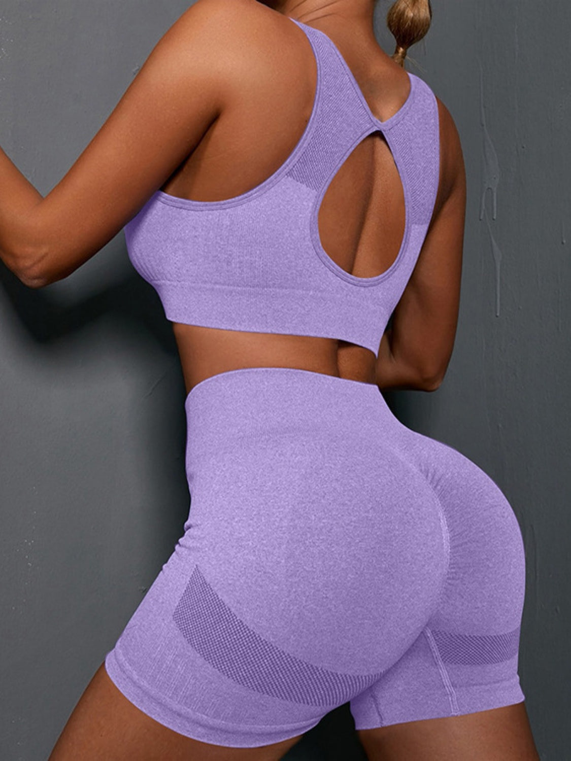 Women's Blue-Purple Cutout Back Tank and Shorts Active Set-Back