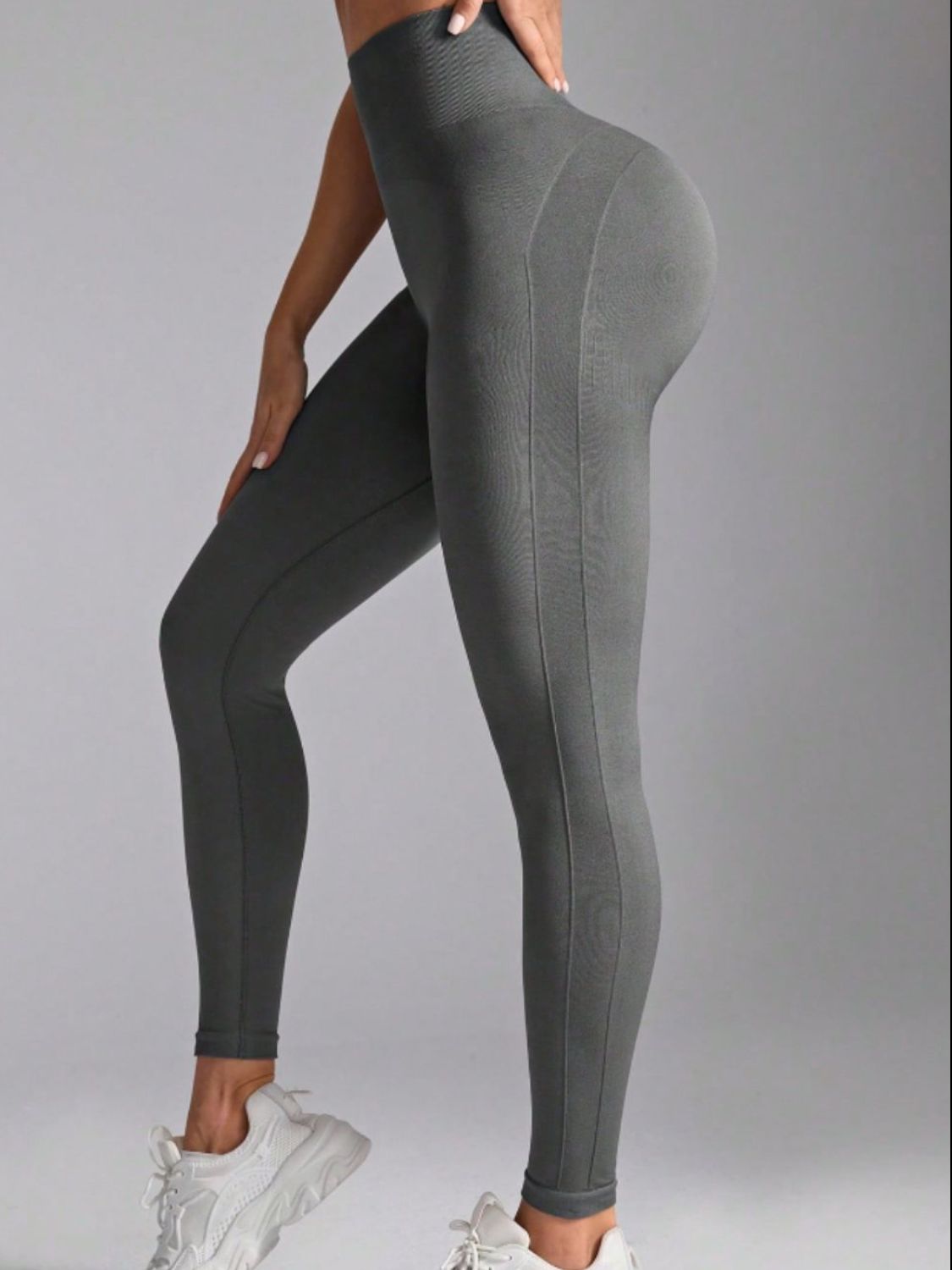 Women's Gray Aerobics High Waist Leggings-Left Side View