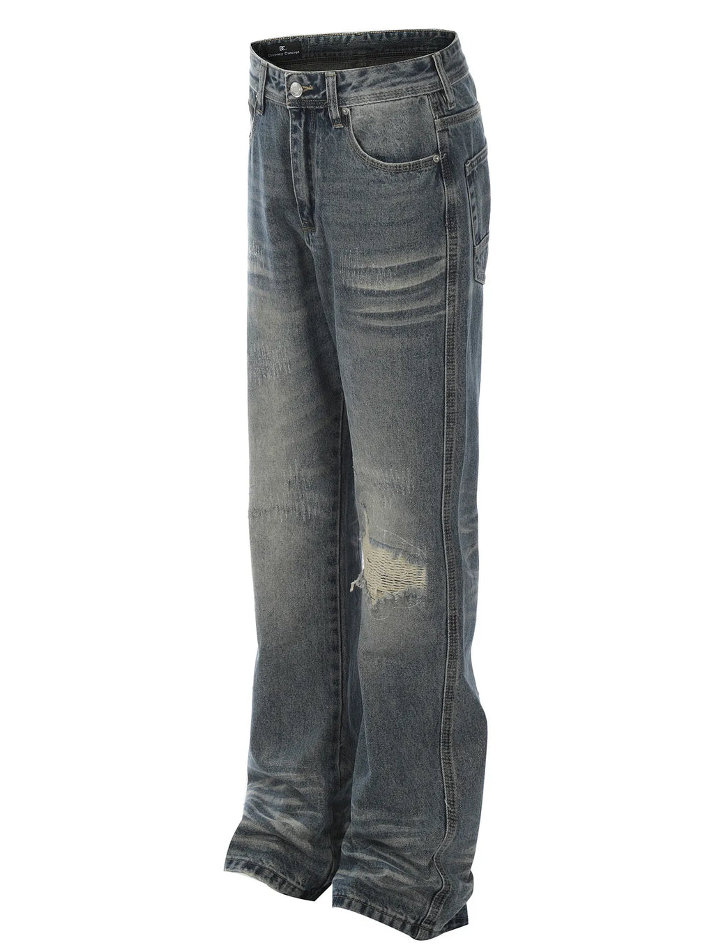 Men's Whisker Washed Distressed Straight Jeans side view