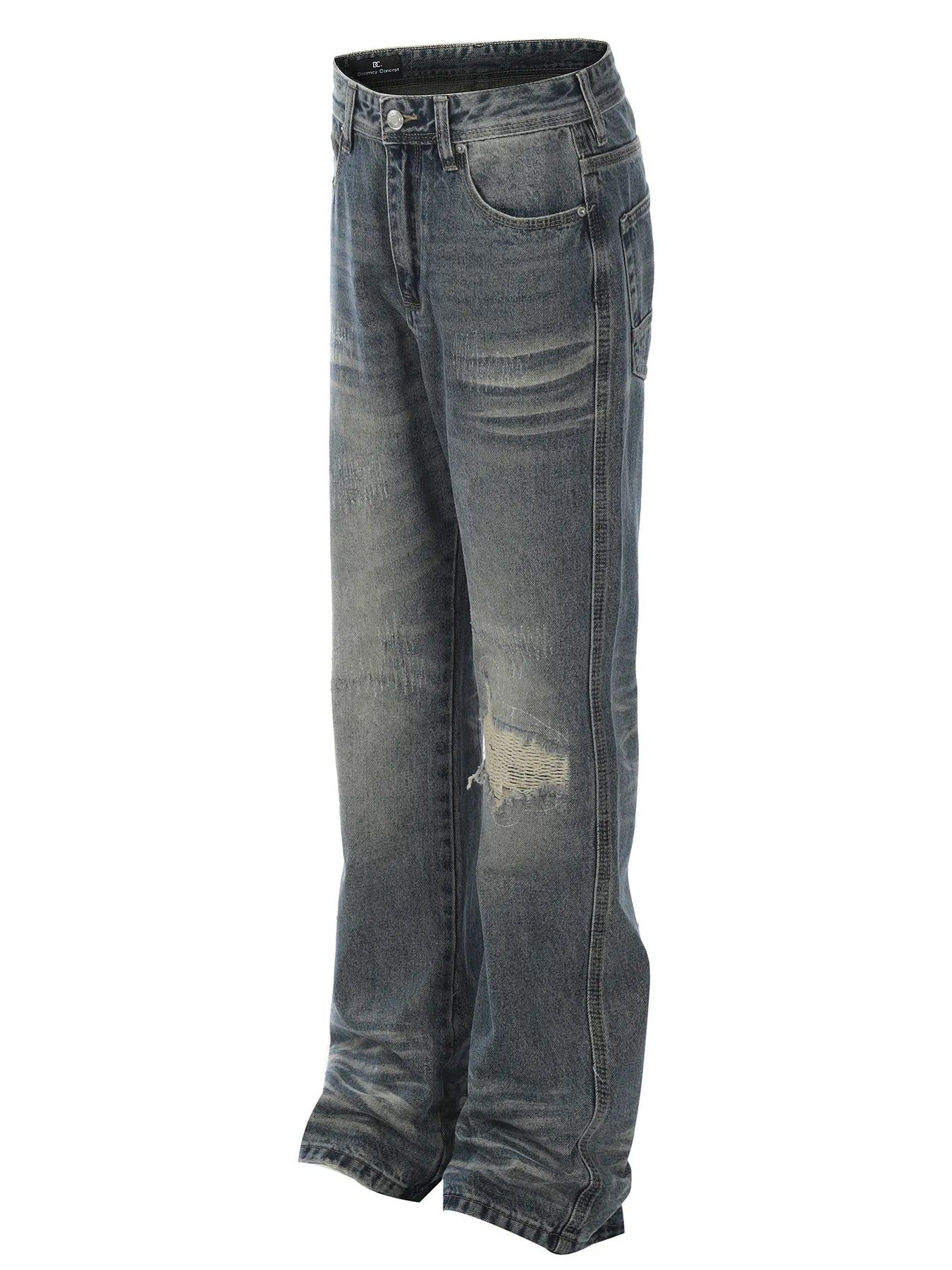 Men's Whisker Washed Distressed Straight Jeans side view