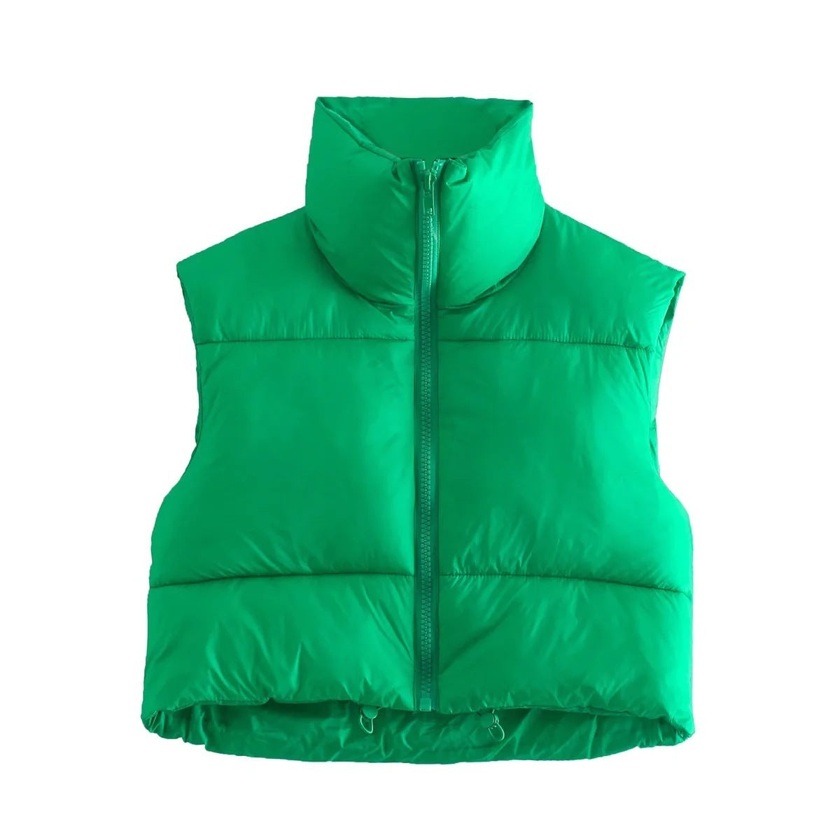 Green puffer vest on a white background