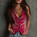 Velvet Nomad: Bohemian V-Neck Button-Down Sleeveless Vest for Effortless Layering