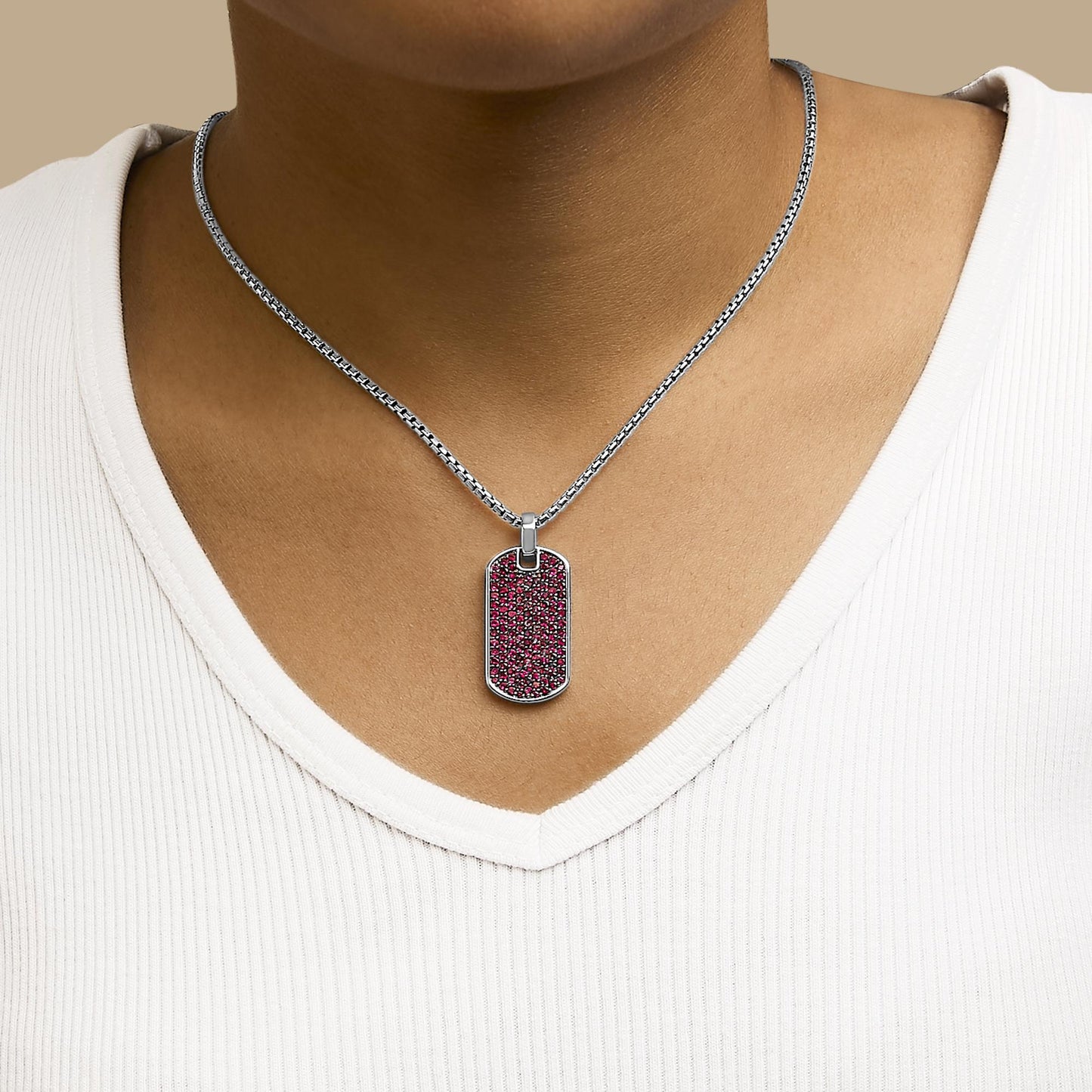 Unleash Vitality: .925 Sterling Silver Ruby Dog Tag Pendant