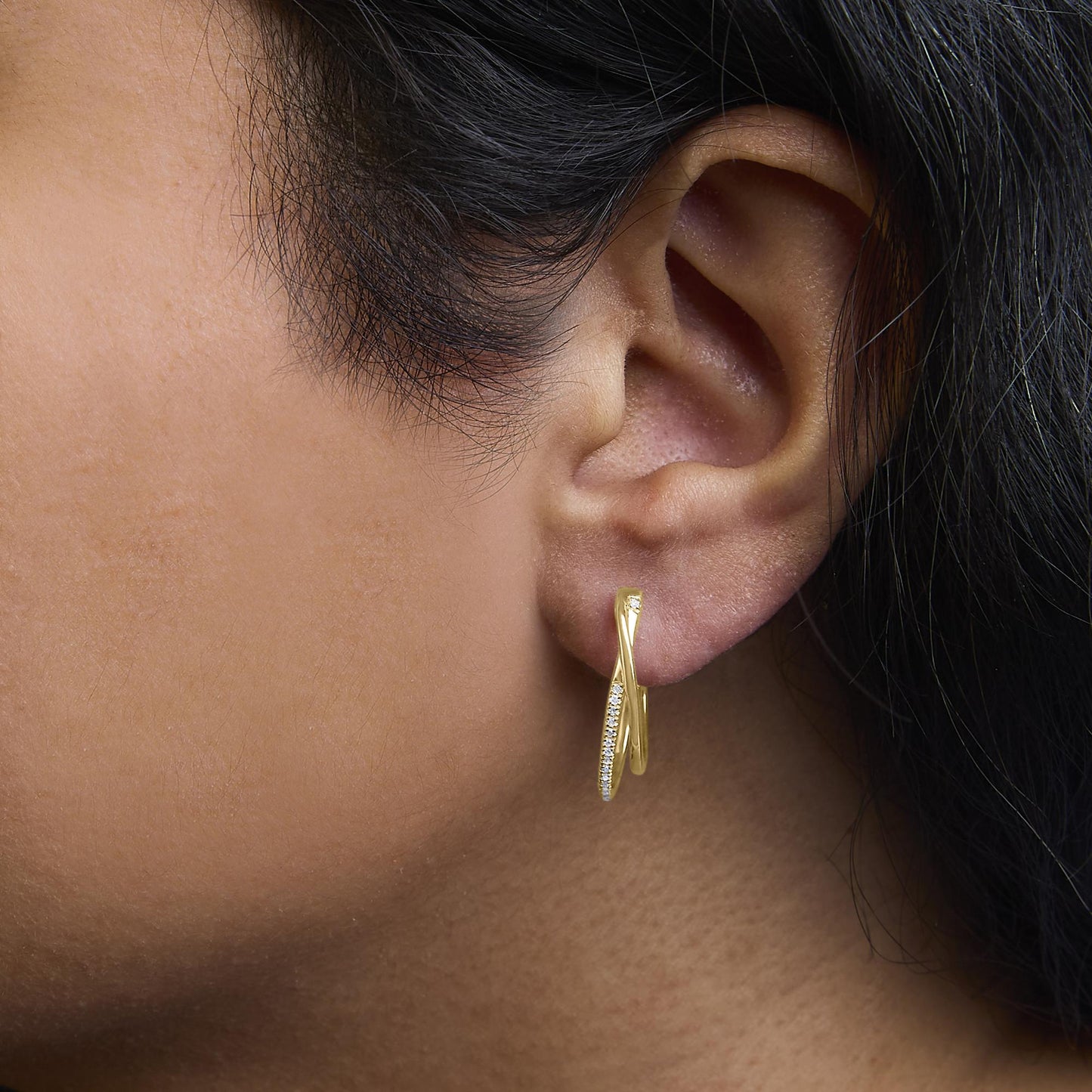 14K Yellow Gold Plated .925 Sterling Silver 1/10 Cttw Diamond Wrapped Hoop Earrings (H-I Color, I1-I2 Clarity)