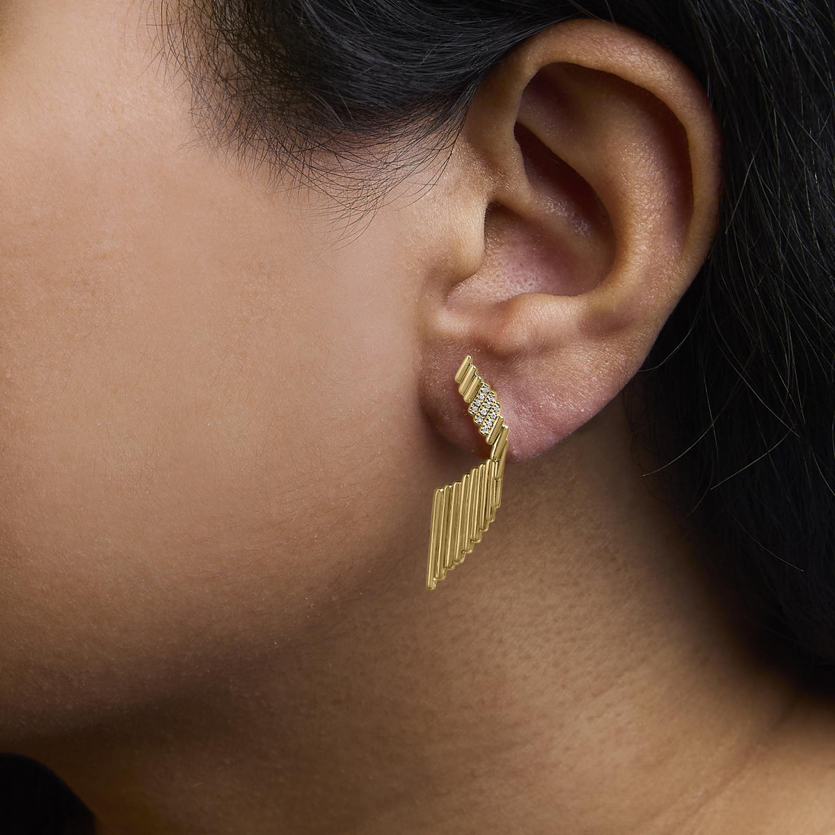 14K Yellow Gold Plated .925 Sterling Silver Sculpted Diamond Accent Drop Earrings (H-I Color, I1-I2 Clarity)