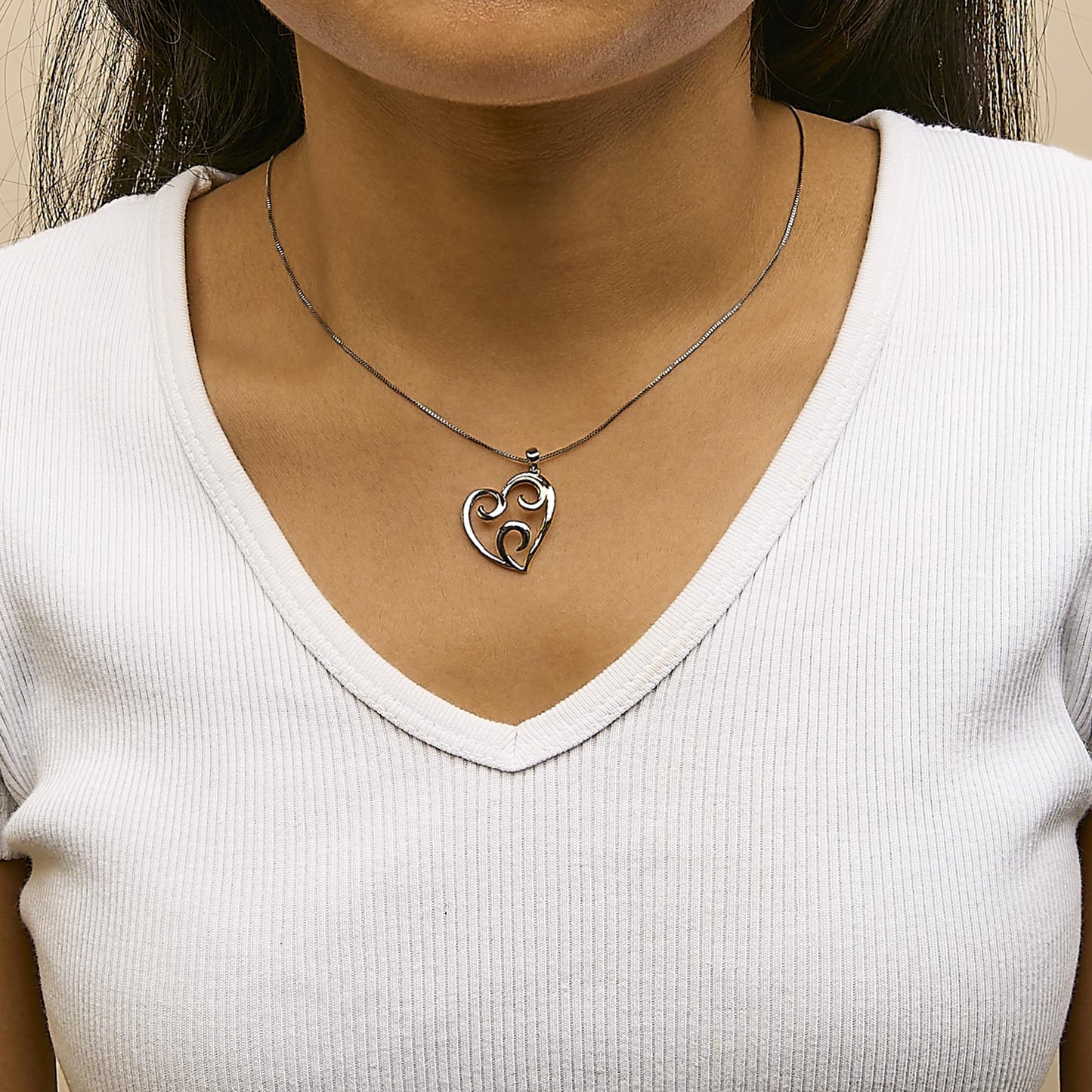 10K Yellow Gold Over .925 Sterling Silver Open Heart with Swirls 18in Box Chain Pendant Necklace