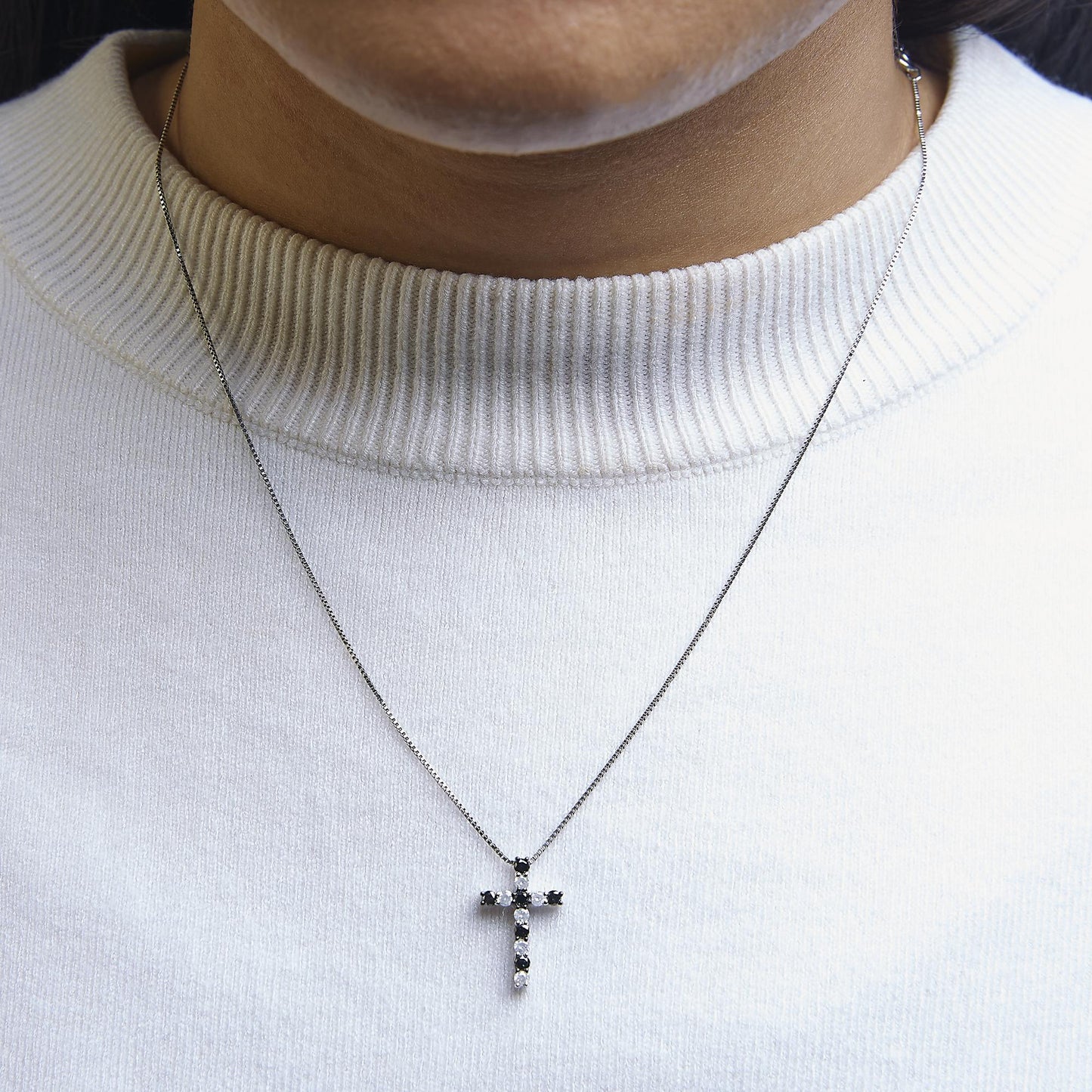 Elegant Rhodium-Plated Sterling Silver Cross Necklace of Faith