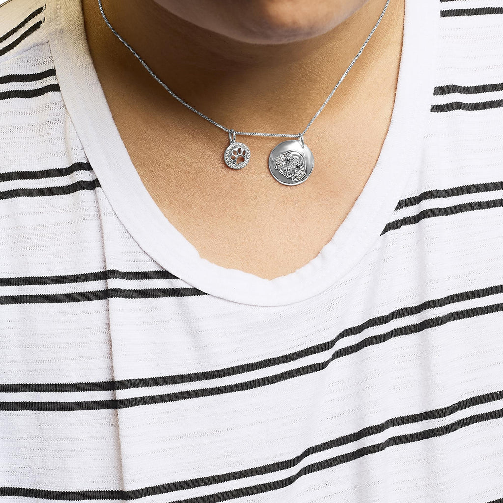 .925 Sterling Silver 1/5 Cttw White and Black Diamond Beagle Dog Medallion and Charm 18in Pendant Necklace (I-J Color, I2-I3 Clarity)