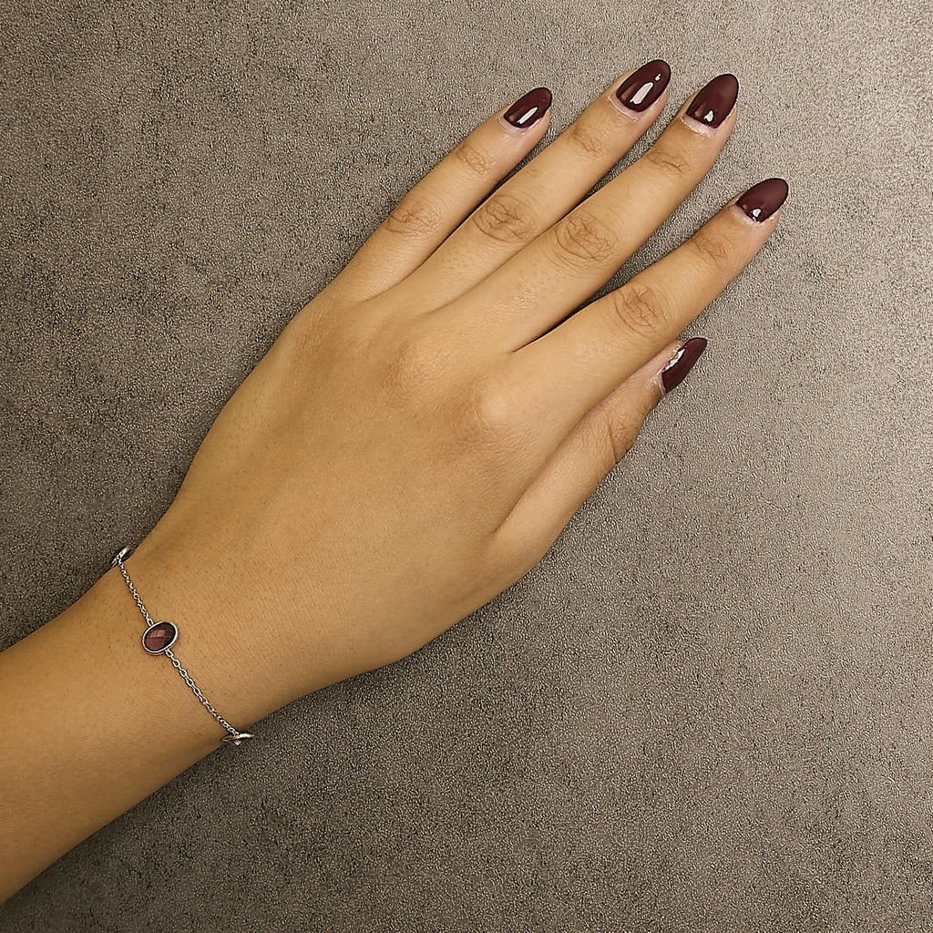 .925 Sterling Silver Bezel Set Purple Amethyst 5 Station Adjustable Bolo Bracelet