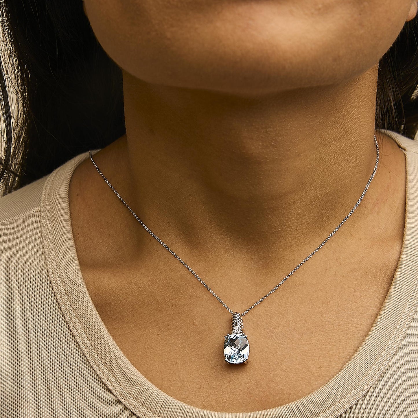 Radiant Rhodium-Plated Sterling Silver Blue Topaz Necklace