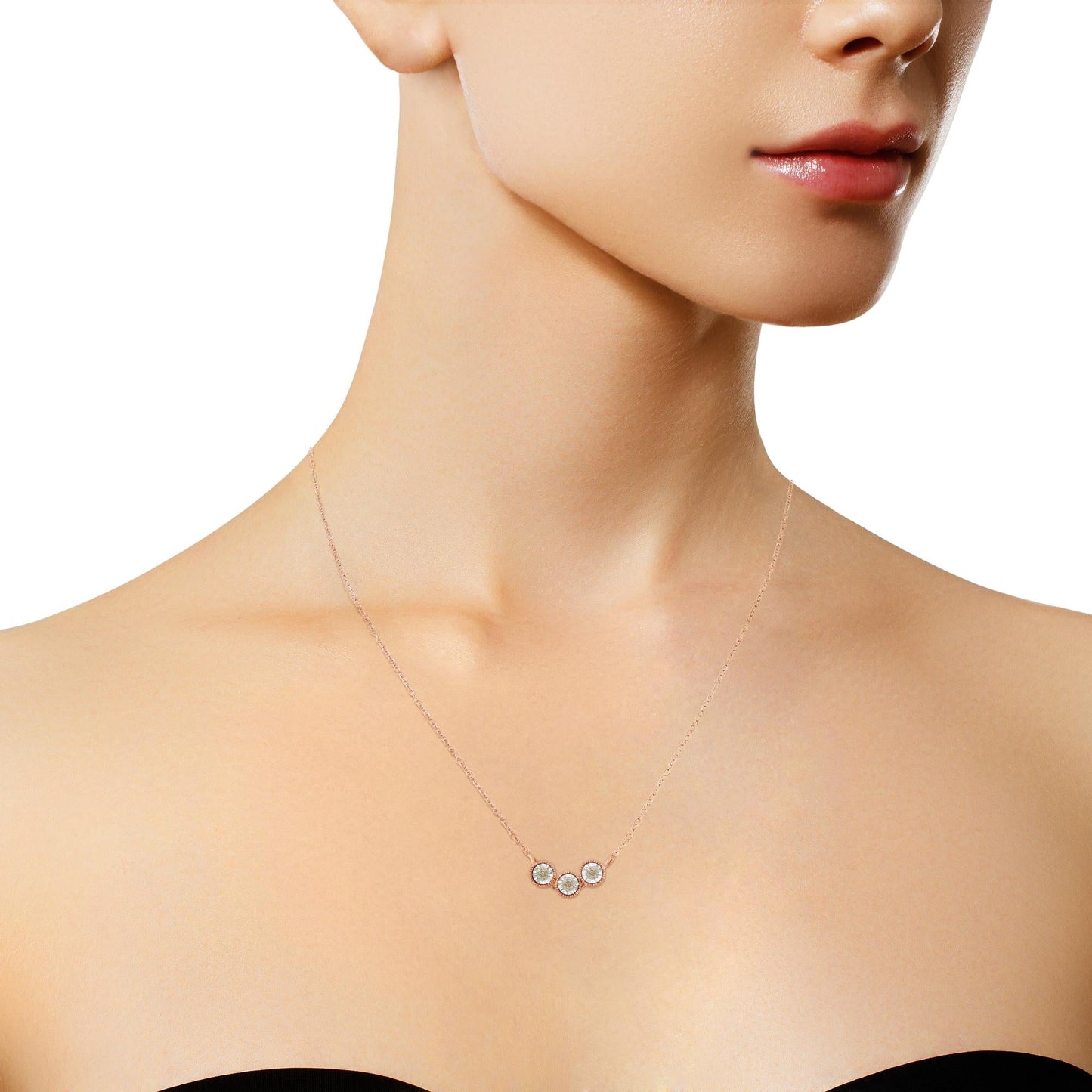 10K Rose and White Gold Plated .925 Sterling Silver 1/4 Cttw Miracle-Set Champagne Diamond Triple Circle 18in Necklace (I2-I3 Clarity)