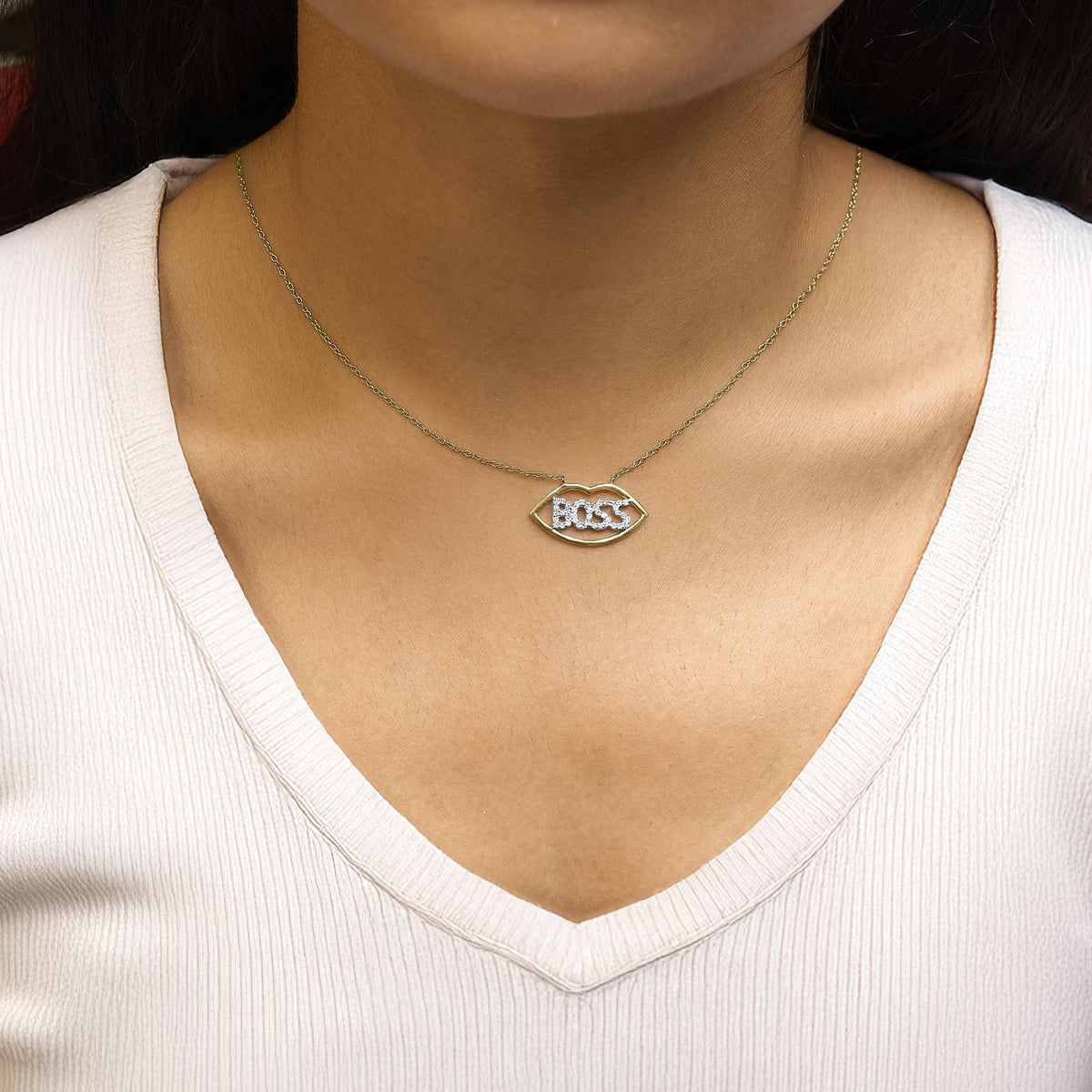 14K Yellow Gold Plated Silver 1/4 Cttw Diamond Boss Pendant Necklace - 18 Inch